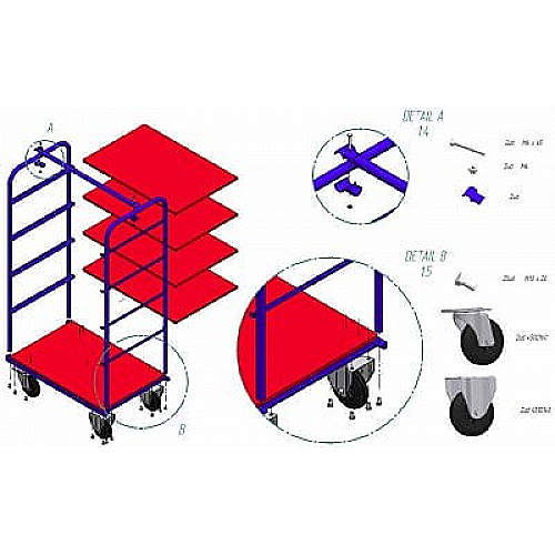 Carro alto ergonómico com 5 plataformas - carga de 600 kg - 0