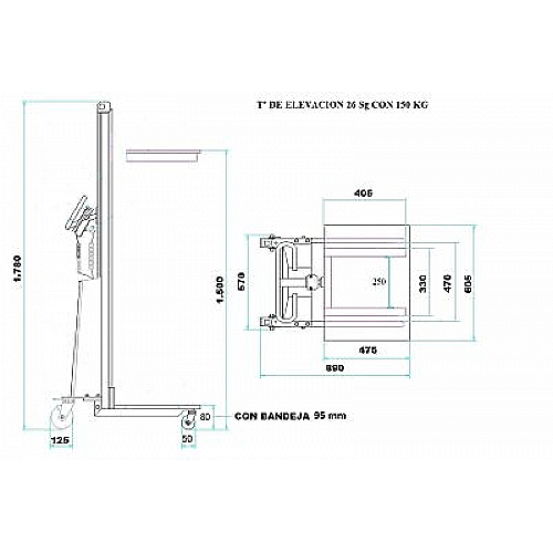 Empilhador elétrico carga de 150 kg elevação de 1.520 mm - 0