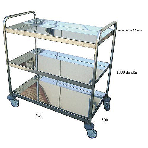 Carrinho de Serviço em Aço Inoxidável 3 tabuleiros
