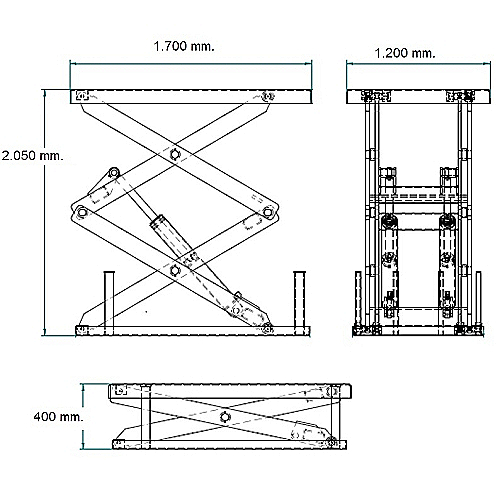 Mesa de elevação elétrica 3.000 kg. Plataforma de 1700 x 1200 - 0