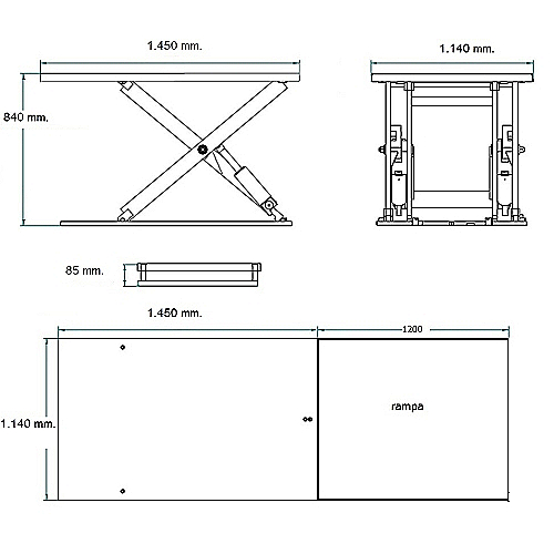 Mesa elevatória elétrica extraplata 1.000 kg com rampa - 0