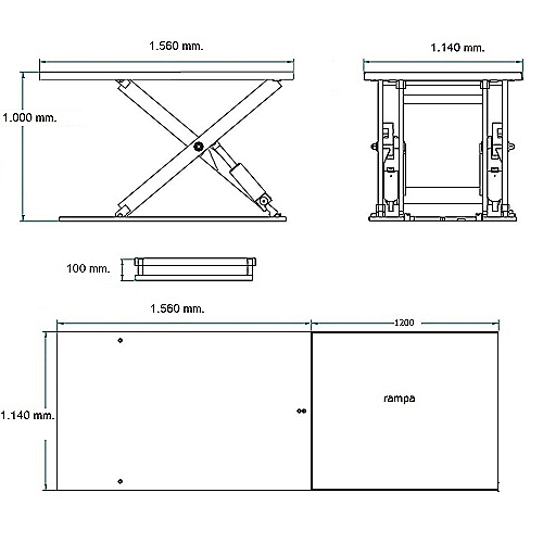 Mesa elevatória elétrica extraplata 2.000 kg com rampa - 0