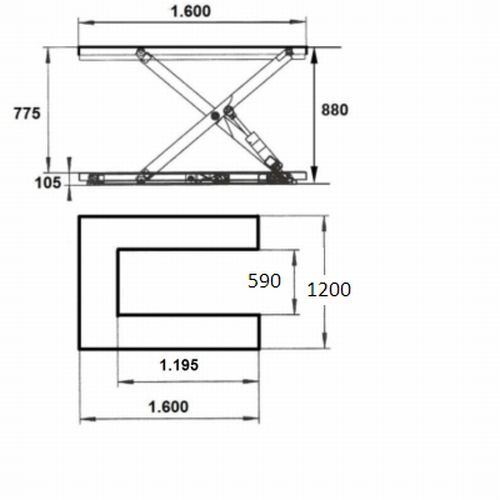 Mesa de elevação elétrica em U 1.500 kg - 0